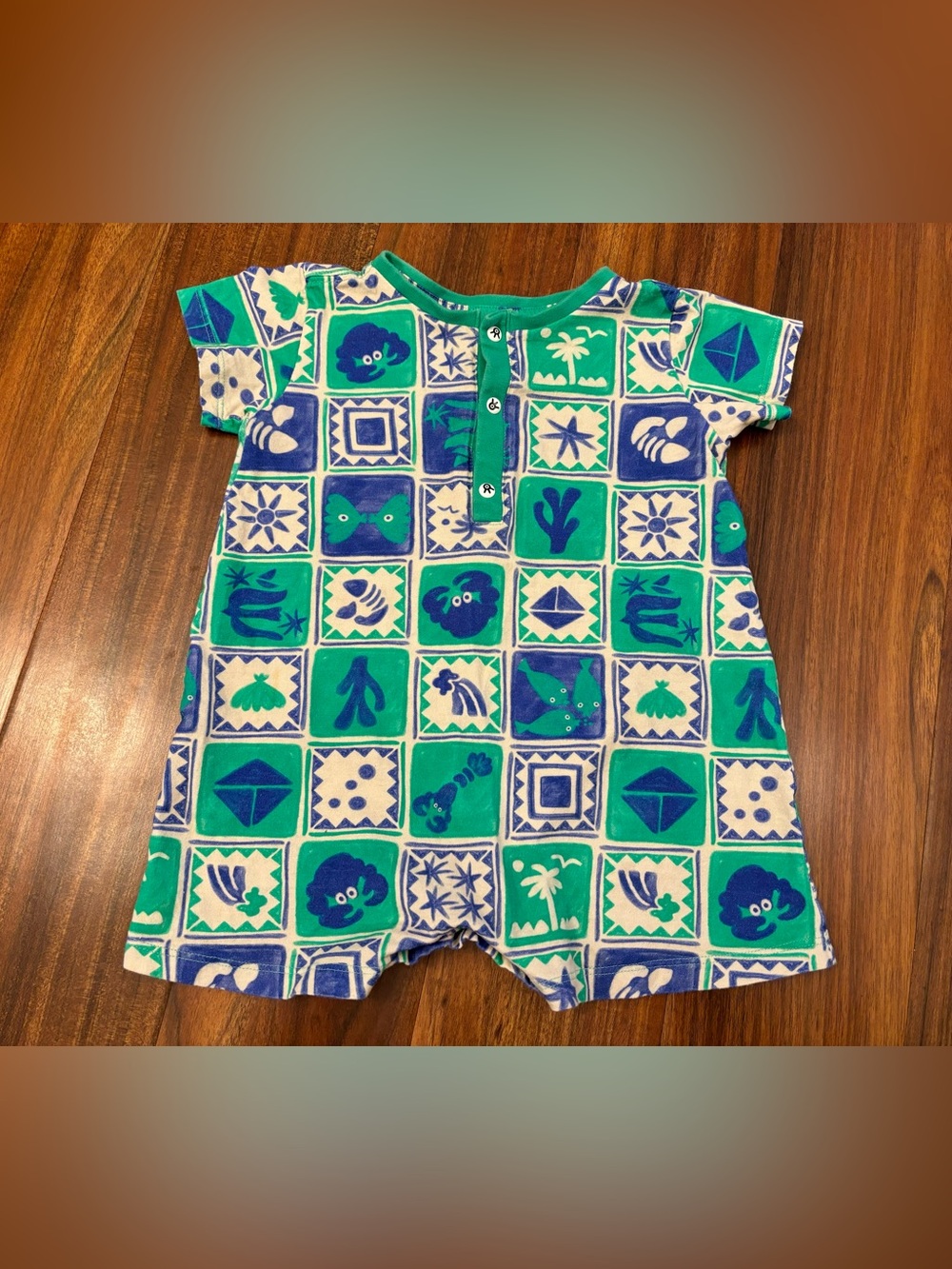 Bento Green/Blue Nautical Ocean Theme Short Sleeve Romper